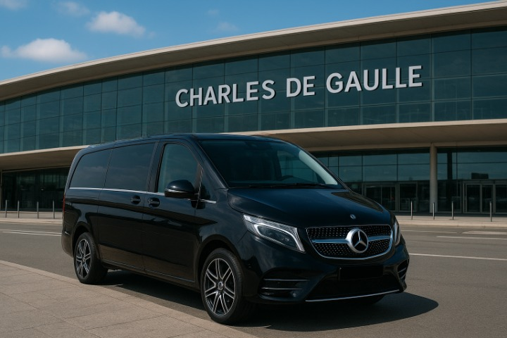 Luxury taxi waiting at Charles de Gaulle Airport for Disneyland transfer